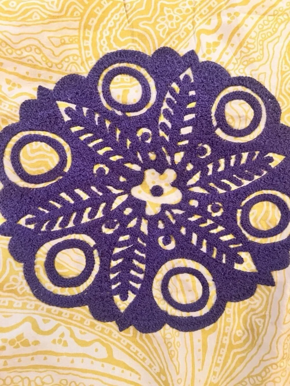 Boho EURO 2 Sham Set Cotton Floral Patchwork Embroidery Style & Co Blue Yellow